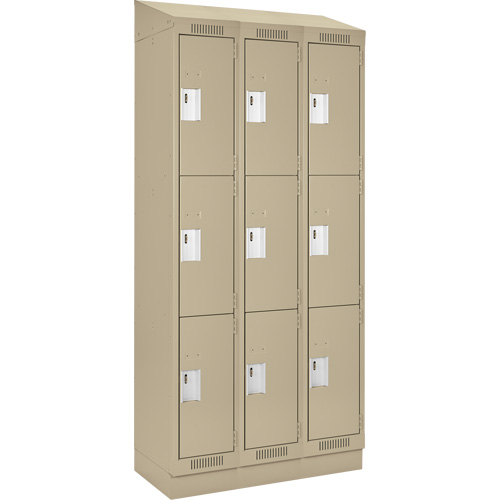 Clean Line Lockers, 3 -tier, Bank of 3, 36" x 18" x 82", Steel, Beige, Rivet (Assembled) Par Equipment