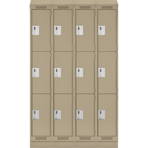 Clean Line Lockers, 3 -tier, Bank of 4, 48" x 18" x 82", Steel, Beige, Rivet (Assembled) Par Equipment