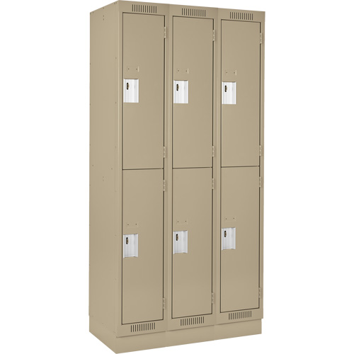 Clean Line Lockers, 2 -tier, Bank of 3, 36" x 18" x 76", Steel, Beige, Rivet (Assembled) Par Equipment