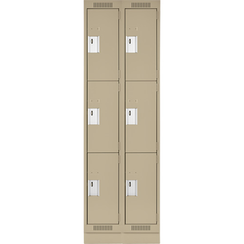 Clean Line Lockers, 3 -tier, Bank of 2, 24" x 18" x 76", Steel, Beige, Rivet (Assembled) Par Equipment