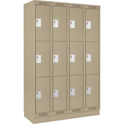 Clean Line Lockers, 3 -tier, Bank of 4, 48" x 18" x 76", Steel, Beige, Rivet (Assembled) Par Equipment