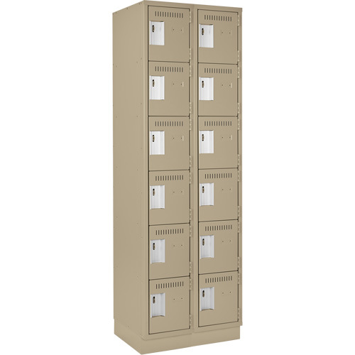 Clean Line Lockerette, 6 -tier, Bank of 2, 24" x 18" x 76", Steel, Beige, Rivet (Assembled) Par Equipment
