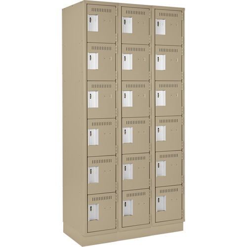 Clean Line Lockerette, 6 -tier, Bank of 3, 36" x 18" x 76", Steel, Beige, Rivet (Assembled) Par Equipment