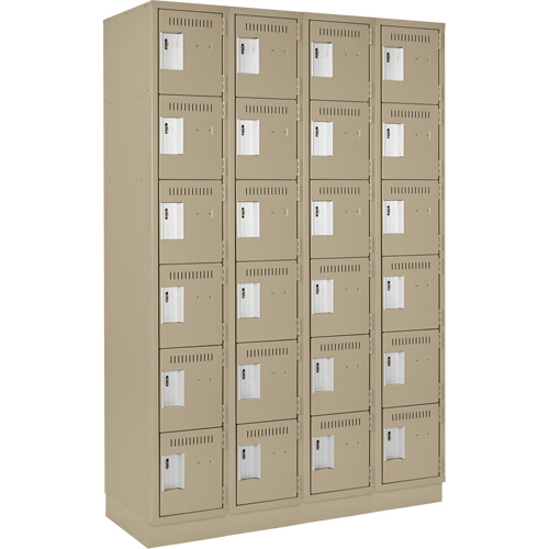 Clean Line Lockerette, 6 -tier, Bank of 4, 48" x 18" x 76", Steel, Beige, Rivet (Assembled) Par Equipment