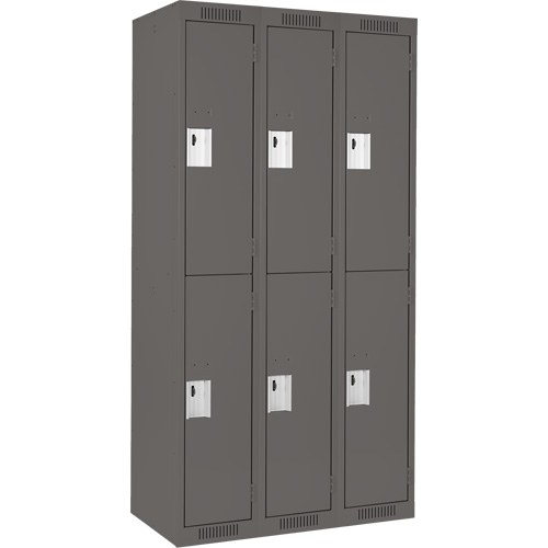 Clean Line Lockers, 2 -tier, Bank of 3, 36" x 18" x 72", Steel, Charcoal, Rivet (Assembled) Par Equipment