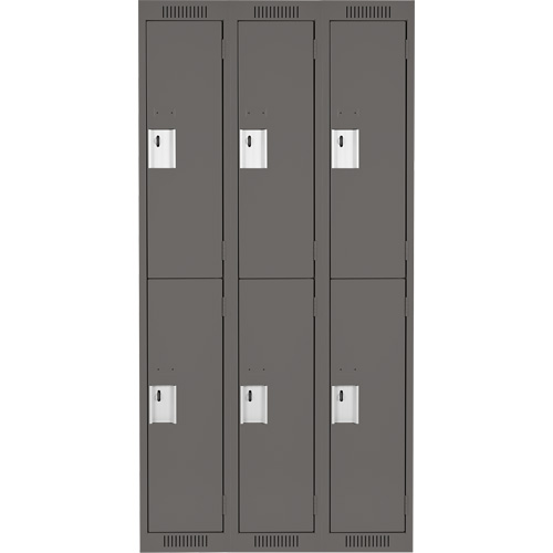 Clean Line Lockers, 2 -tier, Bank of 3, 36" x 18" x 72", Steel, Charcoal, Rivet (Assembled) Par Equipment