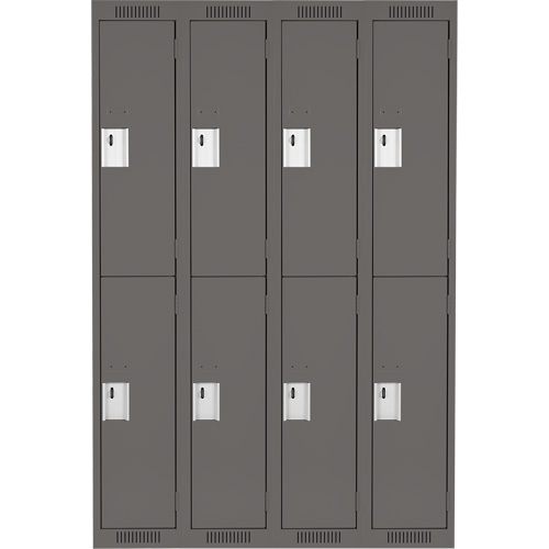Clean Line Lockers, 2 -tier, Bank of 4, 48" x 18" x 72", Steel, Charcoal, Rivet (Assembled) Par Equipment
