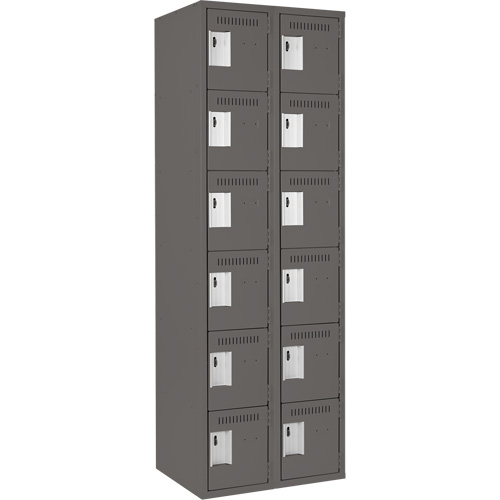 Clean Line Lockerette, 6 -tier, Bank of 2, 24" x 18" x 72", Steel, Charcoal, Rivet (Assembled) Par Equipment