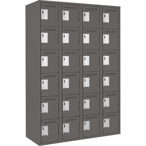 Clean Line Lockerette, 6 -tier, Bank of 4, 48" x 18" x 72", Steel, Charcoal, Rivet (Assembled) Par Equipment