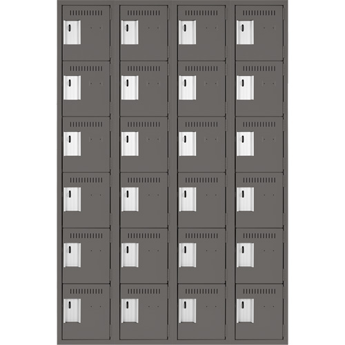 Clean Line Lockerette, 6 -tier, Bank of 4, 48" x 18" x 72", Steel, Charcoal, Rivet (Assembled) Par Equipment