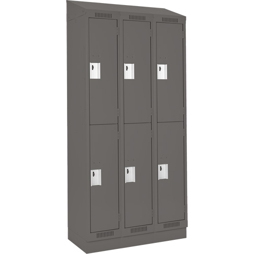 Clean Line Lockers, 2 -tier, Bank of 3, 36" x 18" x 82", Steel, Charcoal, Rivet (Assembled) Par Equipment