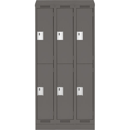 Clean Line Lockers, 2 -tier, Bank of 3, 36" x 18" x 82", Steel, Charcoal, Rivet (Assembled) Par Equipment