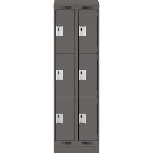 Clean Line Lockers, 3 -tier, Bank of 2, 24" x 18" x 82", Steel, Charcoal, Rivet (Assembled) Par Equipment