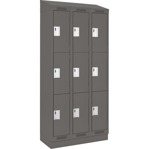 Clean Line Lockers, 3 -tier, Bank of 3, 36" x 18" x 82", Steel, Charcoal, Rivet (Assembled) Par Equipment