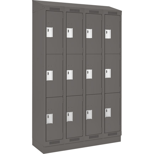 Clean Line Lockers, 3 -tier, Bank of 4, 48" x 18" x 82", Steel, Charcoal, Rivet (Assembled) Par Equipment
