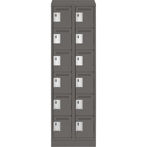 Clean Line Lockerette, 6 -tier, Bank of 2, 24" x 18" x 82", Steel, Charcoal, Rivet (Assembled) Par Equipment