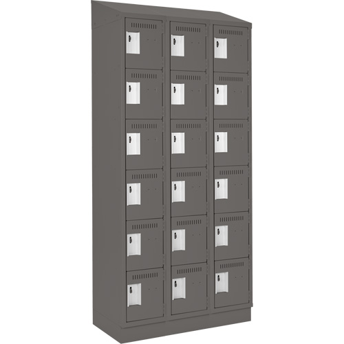 Clean Line Lockerette, 6 -tier, Bank of 3, 36" x 18" x 82", Steel, Charcoal, Rivet (Assembled) Par Equipment