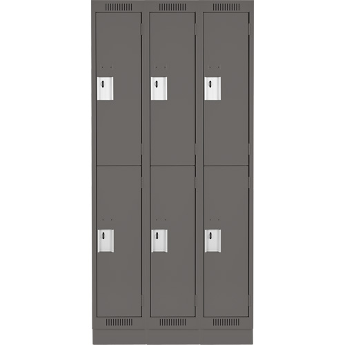 Clean Line Lockers, 2 -tier, Bank of 3, 36" x 18" x 76", Steel, Charcoal, Rivet (Assembled) Par Equipment