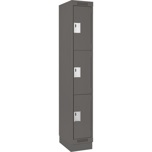 Clean Line Lockers, 3 -tier, 12" x 18" x 76", Steel, Charcoal, Rivet (Assembled) Par Equipment