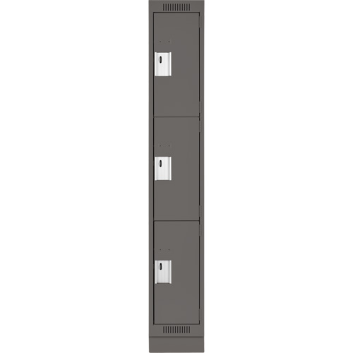 Clean Line Lockers, 3 -tier, 12" x 18" x 76", Steel, Charcoal, Rivet (Assembled) Par Equipment