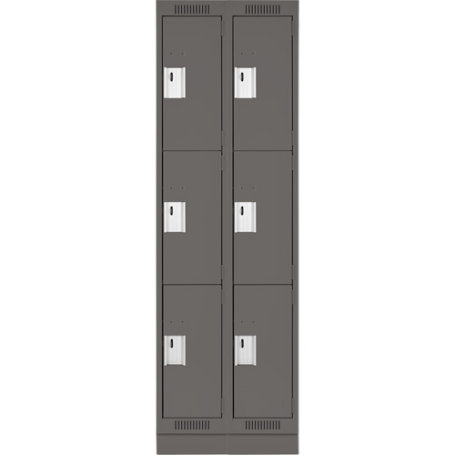 Clean Line Lockers, 3 -tier, Bank of 2, 24" x 18" x 76", Steel, Charcoal, Rivet (Assembled) Par Equipment