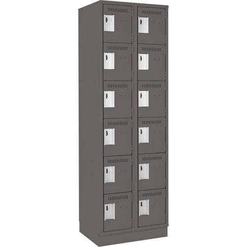 Clean Line Lockerette, 6 -tier, Bank of 2, 24" x 18" x 76", Steel, Charcoal, Rivet (Assembled) Par Equipment