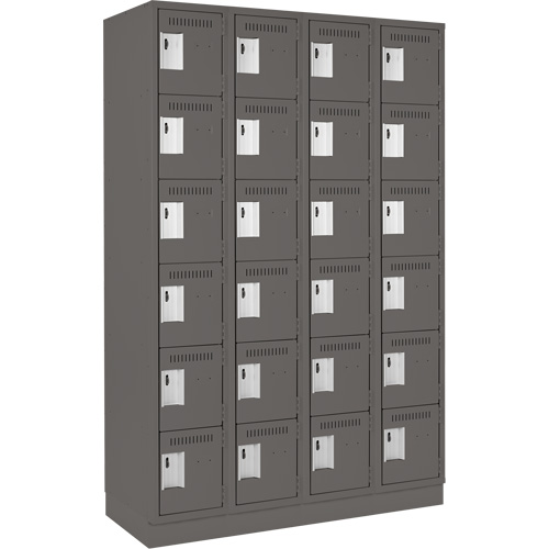 Clean Line Lockerette, 6 -tier, Bank of 4, 48" x 18" x 76", Steel, Charcoal, Rivet (Assembled) Par Equipment