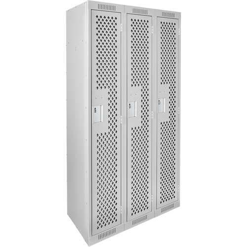 Clean Line Lockers, Bank of 3, 36" x 15" x 72", Steel, Grey, Rivet (Assembled), Perforated Par Equipment