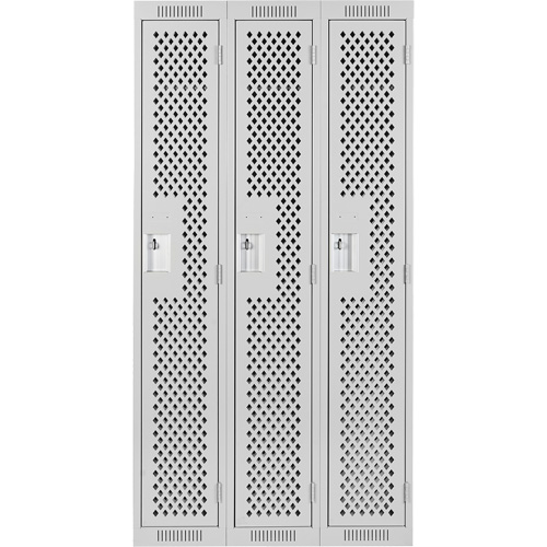 Clean Line Lockers, Bank of 3, 36" x 15" x 72", Steel, Grey, Rivet (Assembled), Perforated Par Equipment