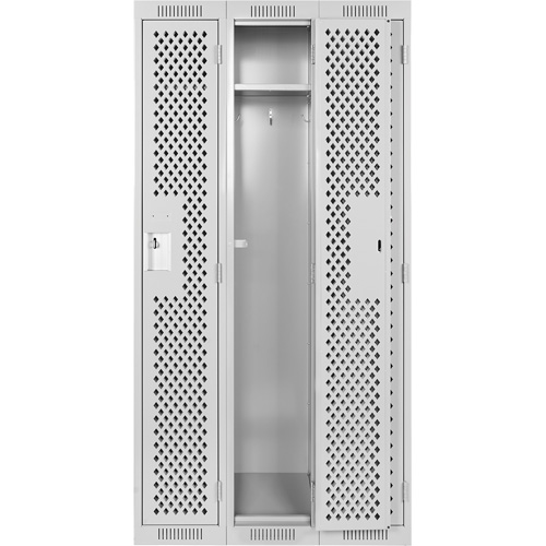 Clean Line Lockers, Bank of 3, 36" x 15" x 72", Steel, Grey, Rivet (Assembled), Perforated Par Equipment