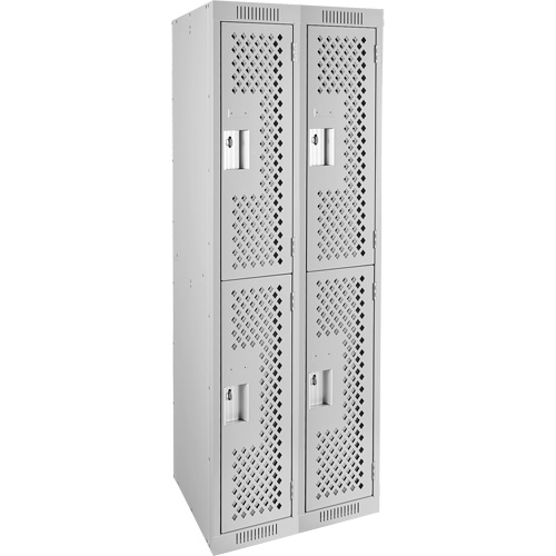 Clean Line Lockers, 2 -tier, Bank of 2, 24" x 15" x 72", Steel, Grey, Rivet (Assembled), Perforated Par Equipment
