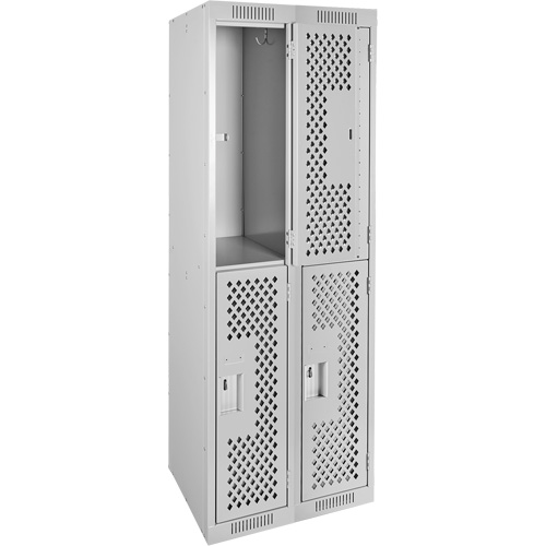 Clean Line Lockers, 2 -tier, Bank of 2, 24" x 15" x 72", Steel, Grey, Rivet (Assembled), Perforated Par Equipment
