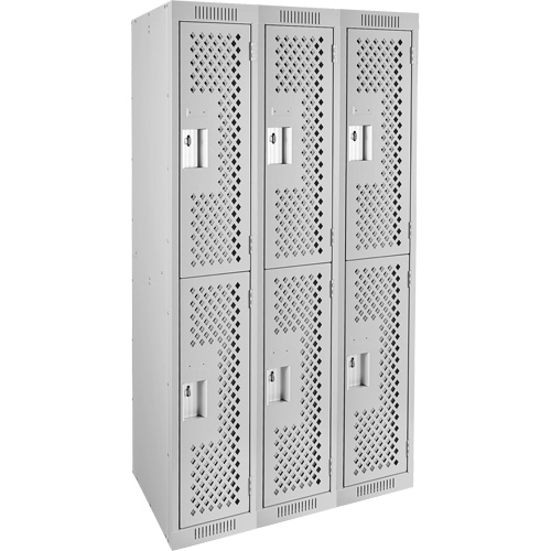 Clean Line Lockers, 2 -tier, Bank of 3, 36" x 15" x 72", Steel, Grey, Rivet (Assembled), Perforated Par Equipment