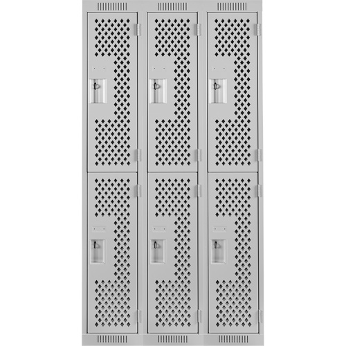 Clean Line Lockers, 2 -tier, Bank of 3, 36" x 15" x 72", Steel, Grey, Rivet (Assembled), Perforated Par Equipment