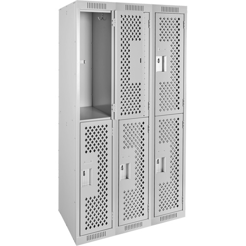 Clean Line Lockers, 2 -tier, Bank of 3, 36" x 15" x 72", Steel, Grey, Rivet (Assembled), Perforated Par Equipment