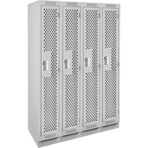 Clean Line Lockers, Bank of 4, 48" x 12" x 76", Steel, Grey, Rivet (Assembled), Perforated Par Equipment