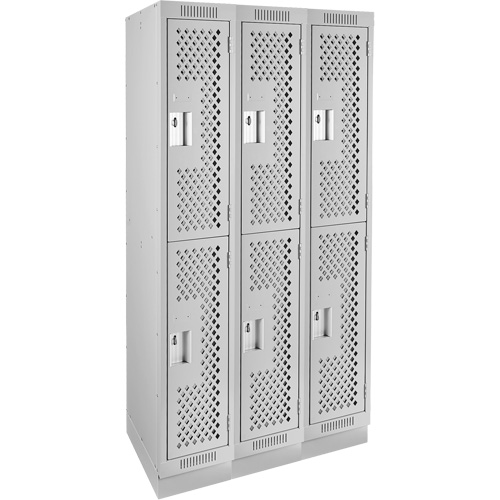 Casiers Clean Line, 2 niveaux, Bloc de 3, 36" x 12" x 76", Acier, Gris, Rivet (assembl&eacute;), Perfor&eacute; Par Equipment