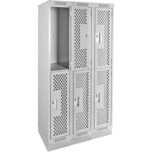 Casiers Clean Line, 2 niveaux, Bloc de 3, 36" x 12" x 76", Acier, Gris, Rivet (assembl&eacute;), Perfor&eacute; Par Equipment