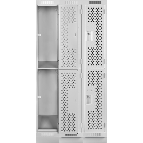 Casiers Clean Line, 2 niveaux, Bloc de 3, 36" x 12" x 76", Acier, Gris, Rivet (assembl&eacute;), Perfor&eacute; Par Equipment