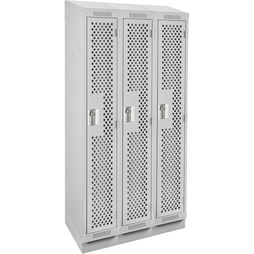 Clean Line Lockers, Bank of 3, 36" x 18" x 82", Steel, Grey, Rivet (Assembled), Perforated Par Equipment