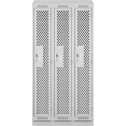 Clean Line Lockers, Bank of 3, 36" x 18" x 82", Steel, Grey, Rivet (Assembled), Perforated Par Equipment
