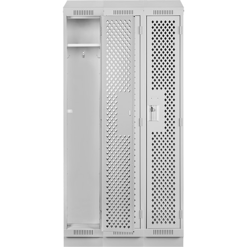 Clean Line Lockers, Bank of 3, 36" x 18" x 82", Steel, Grey, Rivet (Assembled), Perforated Par Equipment