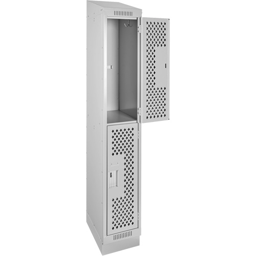 Clean Line Lockers, 2 -tier, 12" x 15" x 82", Steel, Grey, Rivet (Assembled), Perforated Par Equipment