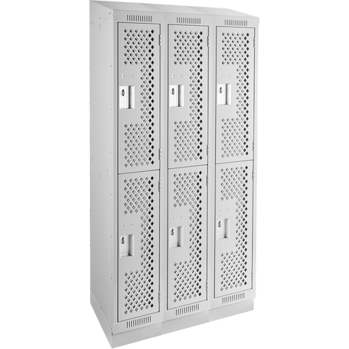 Clean Line Lockers, 2 -tier, Bank of 3, 36" x 15" x 82", Steel, Grey, Rivet (Assembled), Perforated Par Equipment