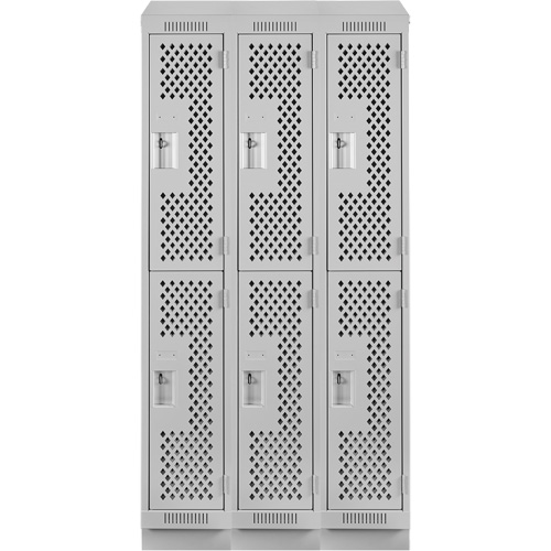 Clean Line Lockers, 2 -tier, Bank of 3, 36" x 15" x 82", Steel, Grey, Rivet (Assembled), Perforated Par Equipment