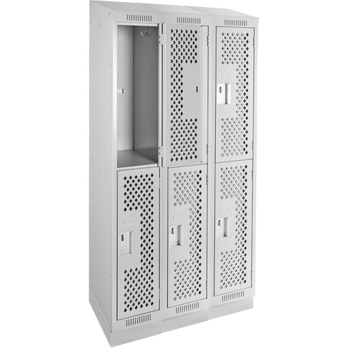 Clean Line Lockers, 2 -tier, Bank of 3, 36" x 15" x 82", Steel, Grey, Rivet (Assembled), Perforated Par Equipment