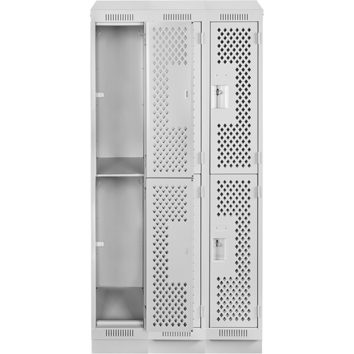 Clean Line Lockers, 2 -tier, Bank of 3, 36" x 15" x 82", Steel, Grey, Rivet (Assembled), Perforated Par Equipment