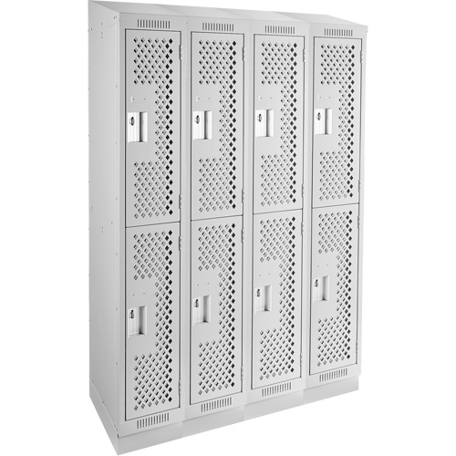 Clean Line Lockers, 2 -tier, Bank of 4, 48" x 15" x 82", Steel, Grey, Rivet (Assembled), Perforated Par Equipment