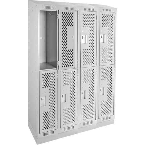 Clean Line Lockers, 2 -tier, Bank of 4, 48" x 15" x 82", Steel, Grey, Rivet (Assembled), Perforated Par Equipment