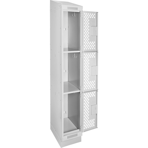 Clean Line Lockers, 3 -tier, 12" x 18" x 82", Steel, Grey, Rivet (Assembled), Perforated Par Equipment